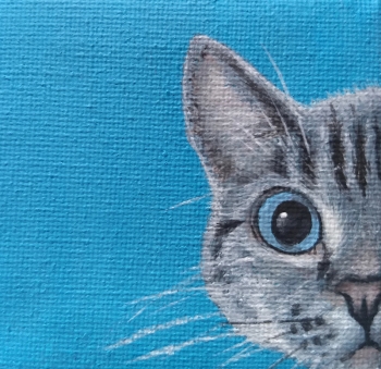 Nieuwsgierige kat 2 - acryl op klein doek, 7x7 cm (2018)