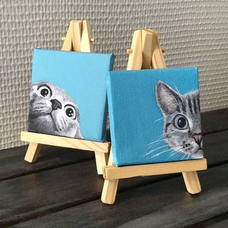 Nieuwsgierige kat schilderij op klein canvas - Dagdromen op Doek