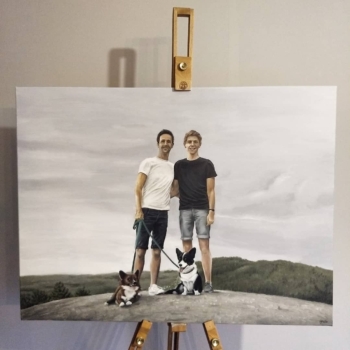 Portret koppel met honden - acryl op doek, 60x80cm (2020)