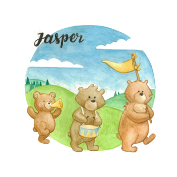 Geboortekaartje Jasper (2023) - Vrolijk handgeschilderd geboortekaartje met een familie van beertjes. Met liefde en op maat gemaakt.