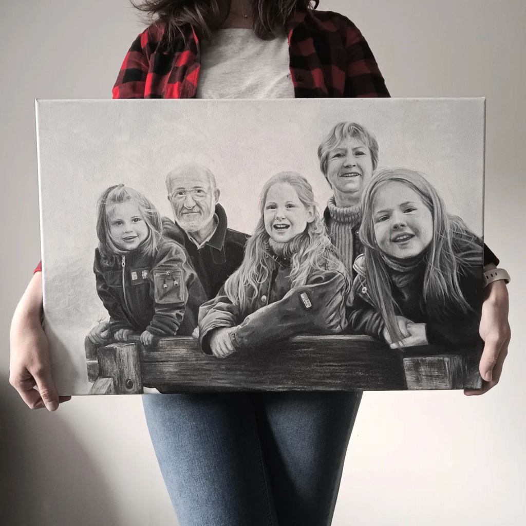 Zwart-wit familieportret - acryl op doek, 40x60cm (2022)